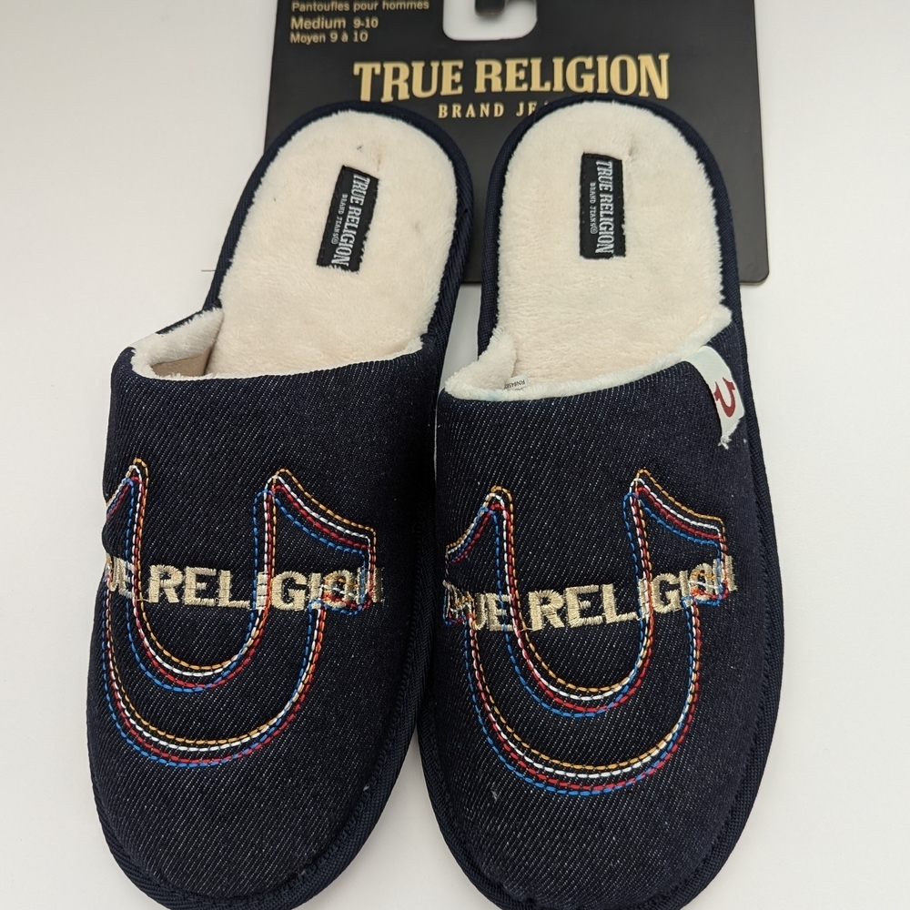 ✨HOST PICK✨NWT True Religion Men's (Size Medium 9-10) Denim Slide-In  Slippers